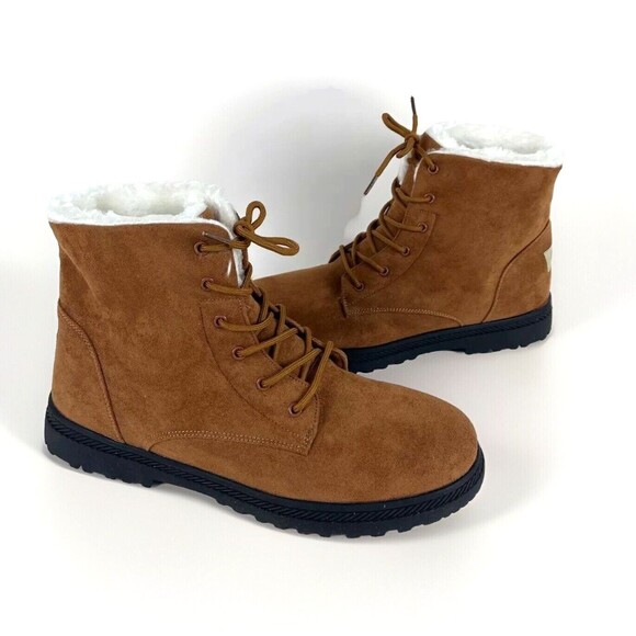 Chestnut Brown Snow Boots Mens SZ 11 Faux Suede Fleese Lined Lace Up Hiking - Picture 9 of 15